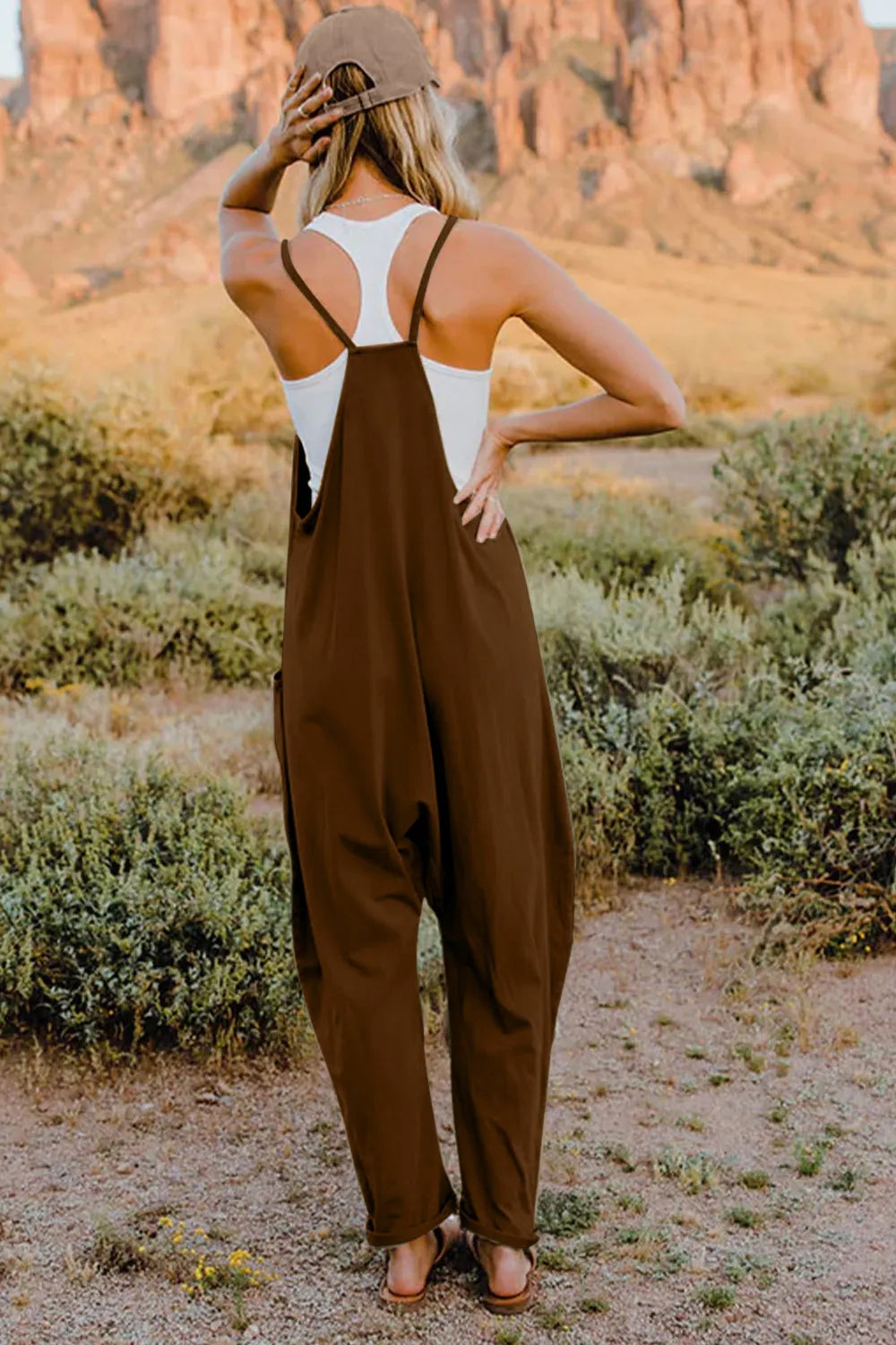 Double Take Full Size V-Neck Sleeveless Jumpsuit with Pockets-Nordavory