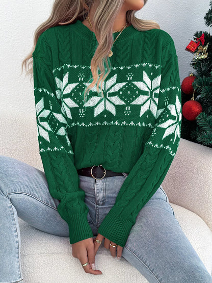 Christmas Snowflake Cable Knit Sweater-Nordavory