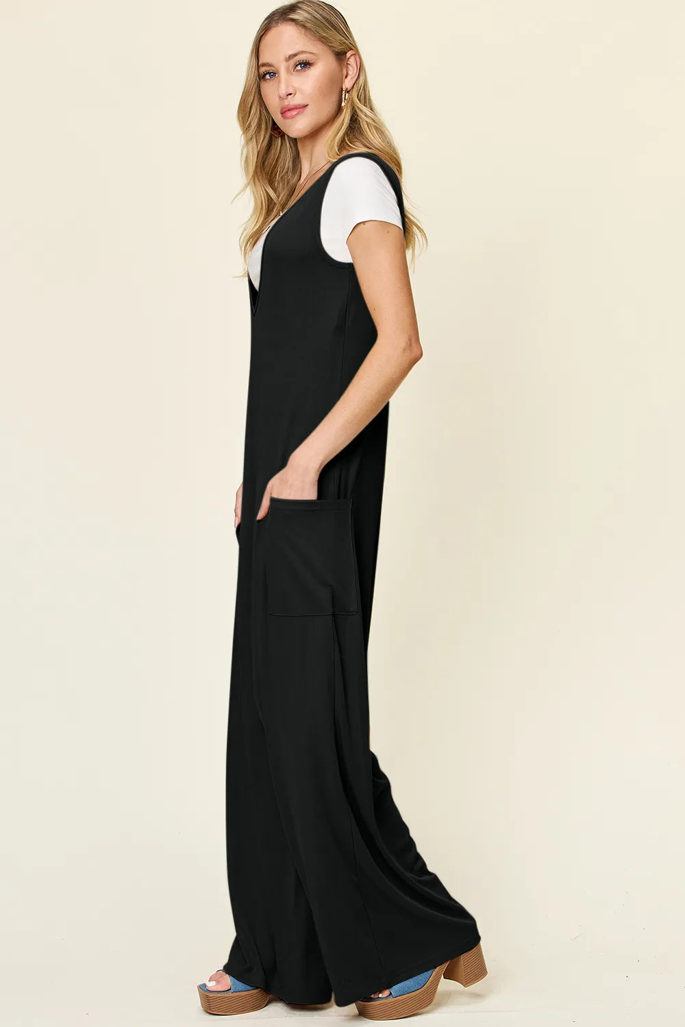 Double Take Full Size Sleeveless Wide Leg Jumpsuit with Pockets-Nordavory