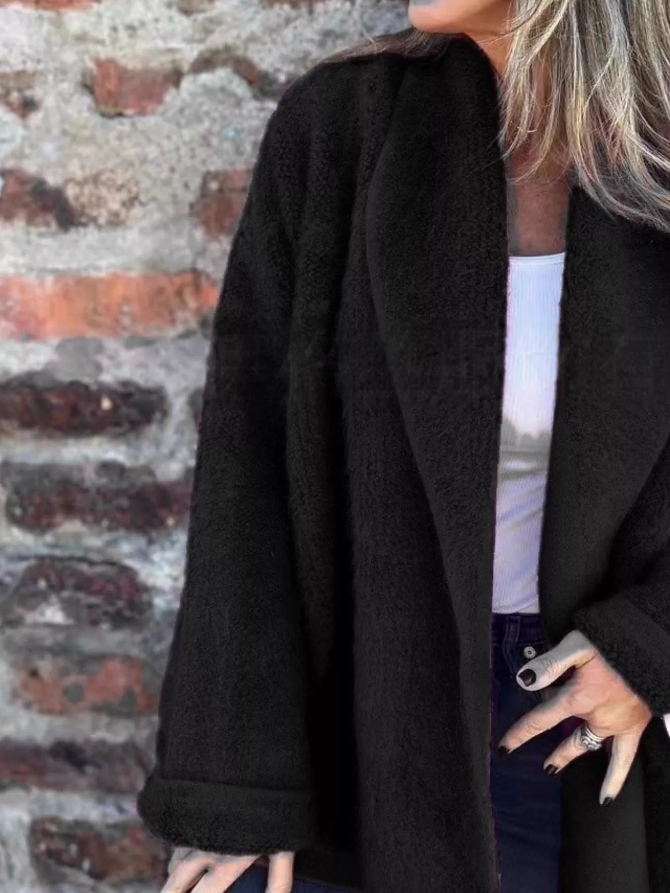 Open Front Long Sleeve Fluffy Jacket-Nordavory