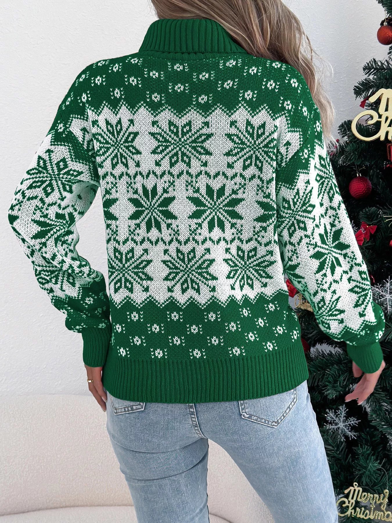 Christmas Snowflake Turtleneck Long Sleeve Sweater-Nordavory
