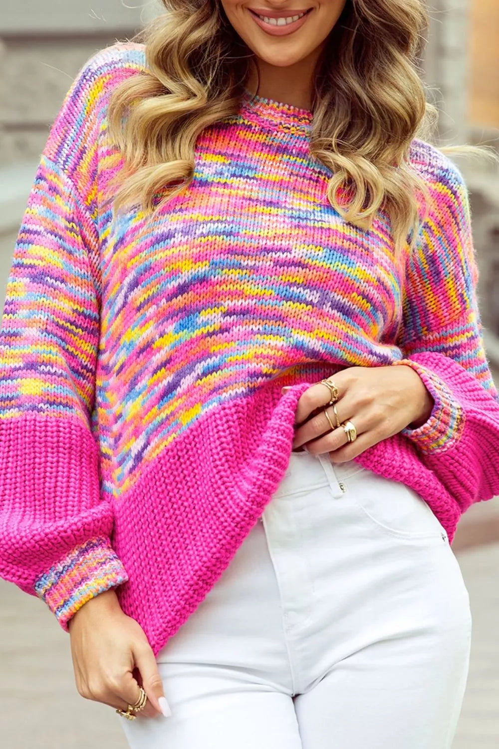 Colorful Knit Crew Neck Sweater-Nordavory