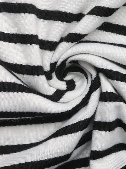 Striped Notched Short Sleeve T-Shirt-Nordavory
