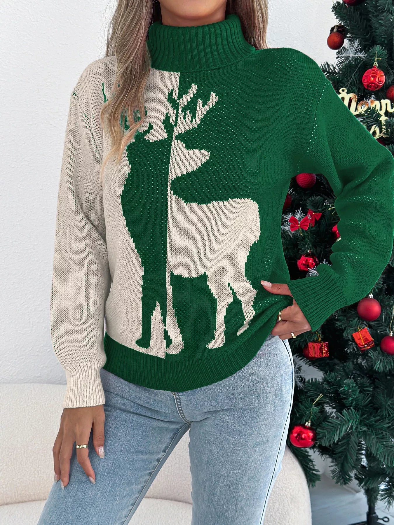 Christmas Reindeer Turtleneck Sweater-Nordavory