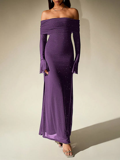 Glitter Off-Shoulder Maxi Dress-Nordavory