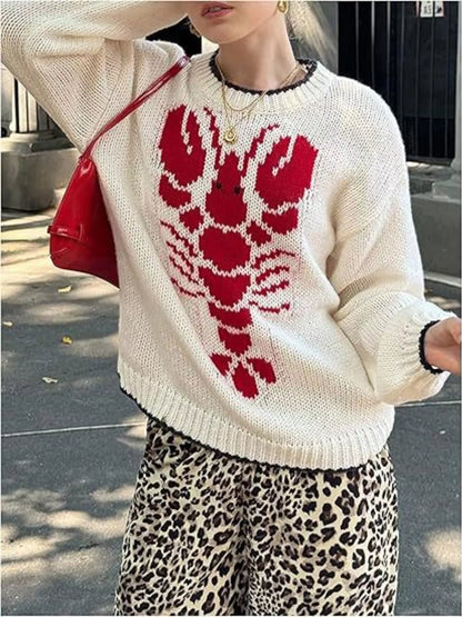 Lobster Round Neck Dropped Shoulder Sweater-Nordavory