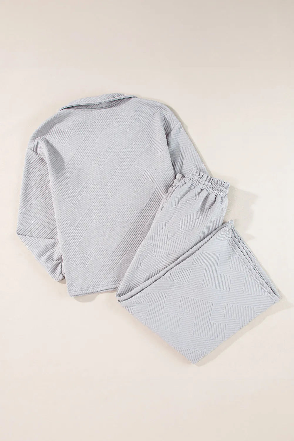 Textured Long Sleeve Top and Drawstring Pants Set-Nordavory