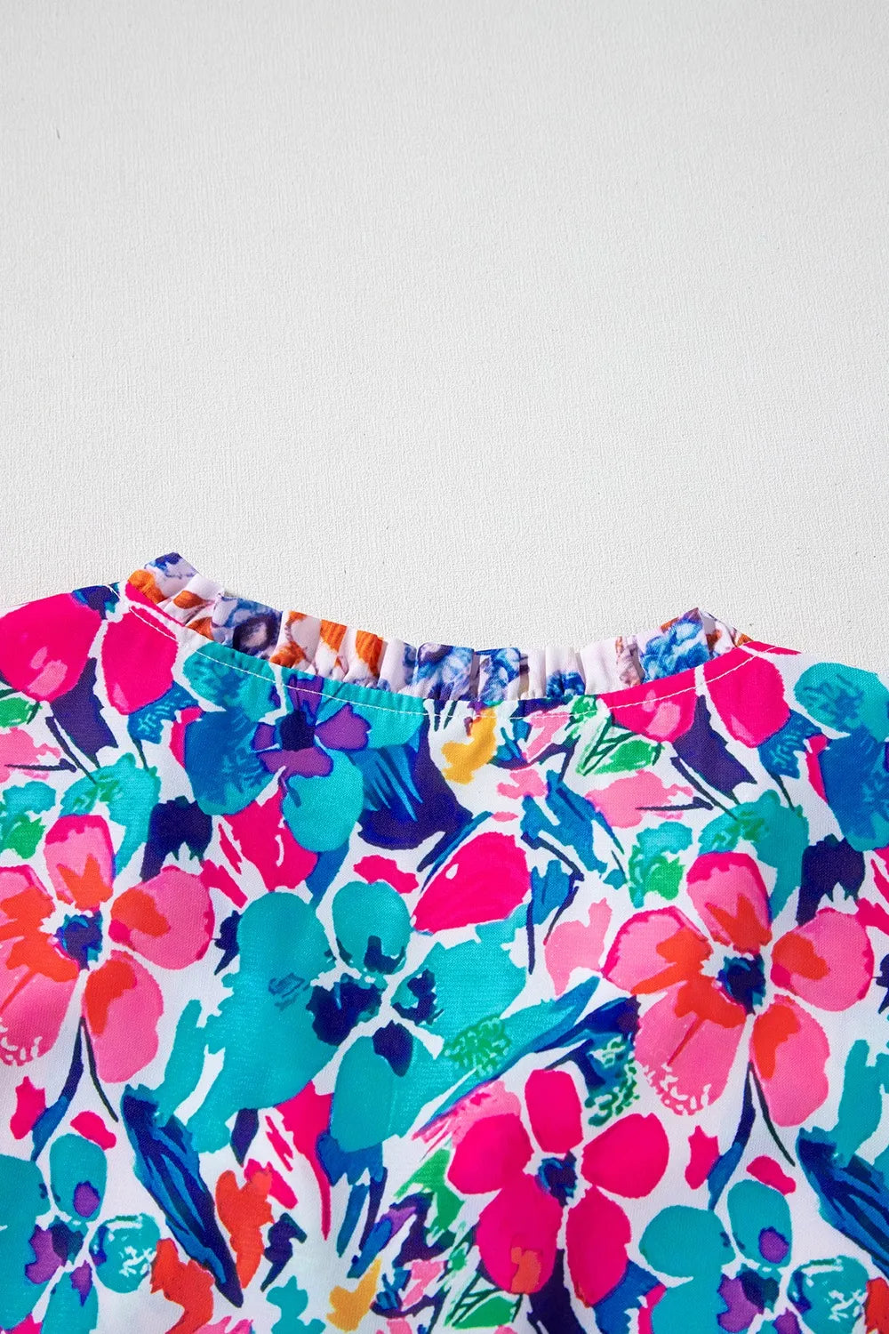 Mixed Floral Print Tie Neck Short Sleeve Dress-Nordavory