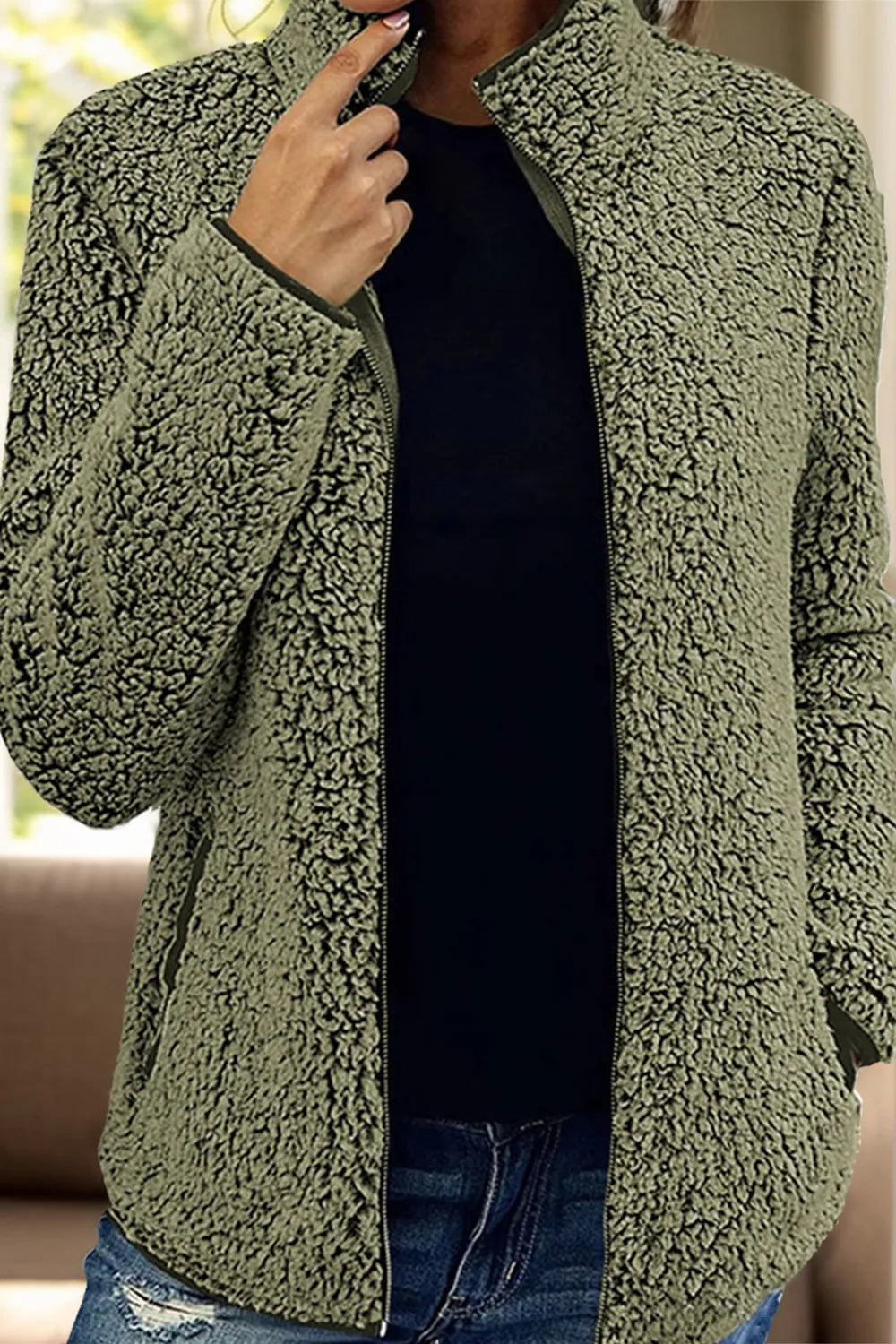 Pocketed Zip Up Turtleneck Jacket-Nordavory