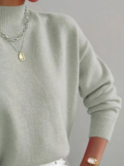 Mock Neck Dropped Shoulder Sweater-Nordavory