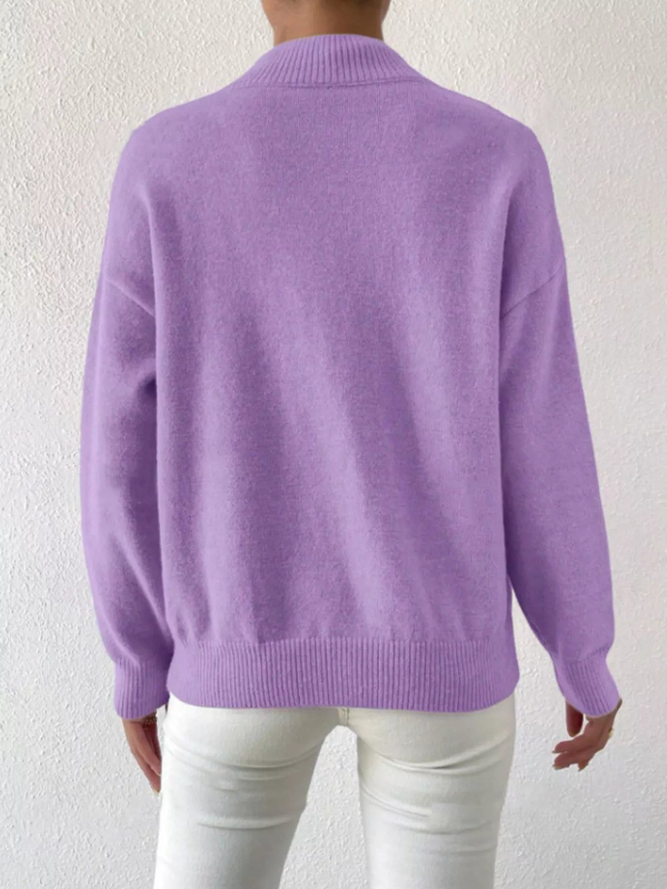 Mock Neck Dropped Shoulder Sweater-Nordavory