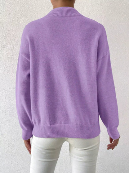 Mock Neck Dropped Shoulder Sweater-Nordavory