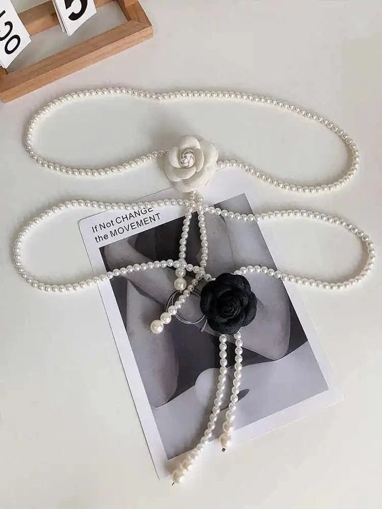 1pcs Pearl Waist Belt Women's New Style Camellia Decorative Versatile - Nordavory