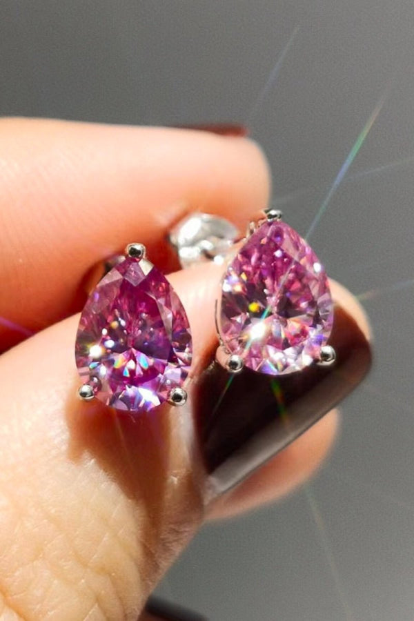 2 Carat Teardrop Moissanite Platinum-Plated Stud Earrings-Nordavory