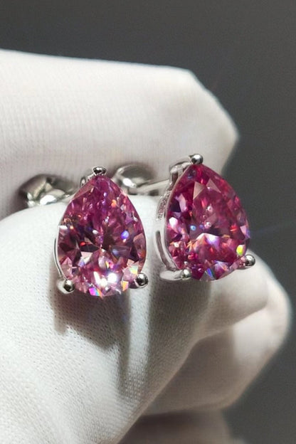 2 Carat Teardrop Moissanite Platinum-Plated Stud Earrings-Nordavory