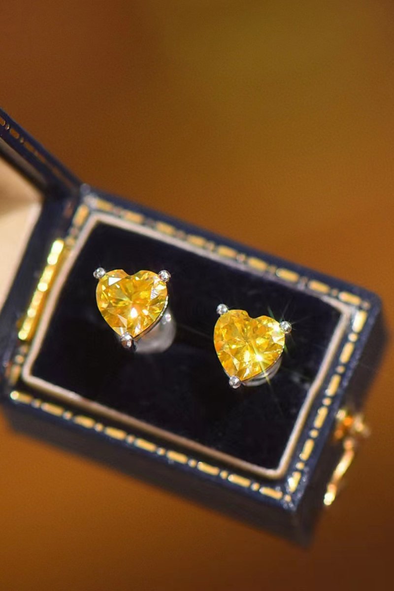 2 Carat Yellow Heart Moissanite Platinum-Plated Earrings-Nordavory