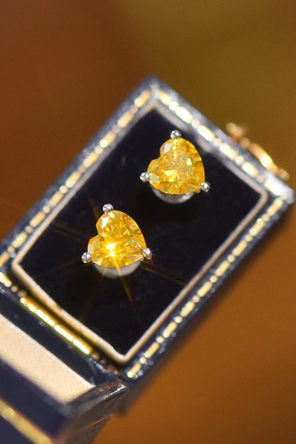2 Carat Yellow Heart Moissanite Platinum-Plated Earrings-Nordavory