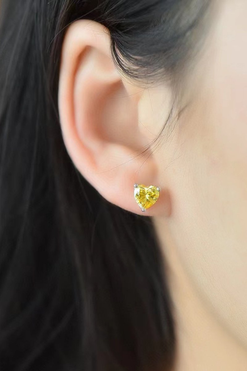 2 Carat Yellow Heart Moissanite Platinum-Plated Earrings-Nordavory