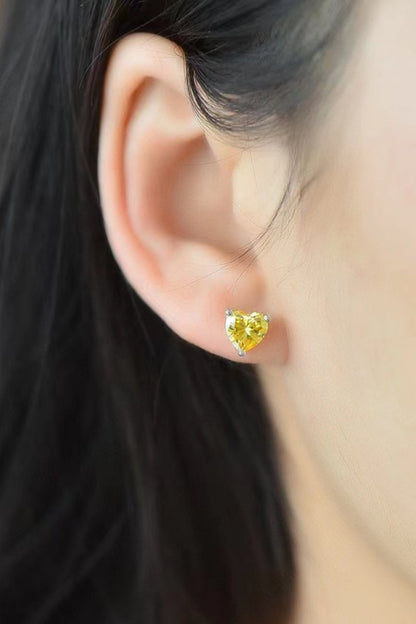 2 Carat Yellow Heart Moissanite Platinum-Plated Earrings-Nordavory