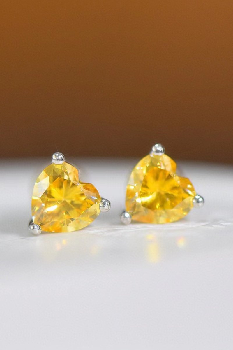 2 Carat Yellow Heart Moissanite Platinum-Plated Earrings-Nordavory