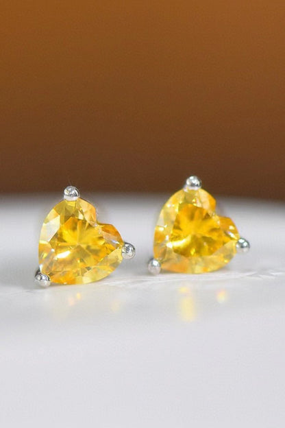 2 Carat Yellow Heart Moissanite Platinum-Plated Earrings-Nordavory