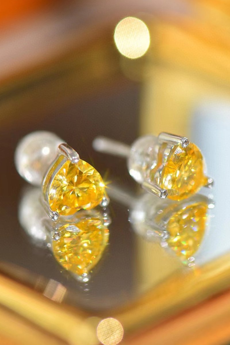 2 Carat Yellow Heart Moissanite Platinum-Plated Earrings-Nordavory