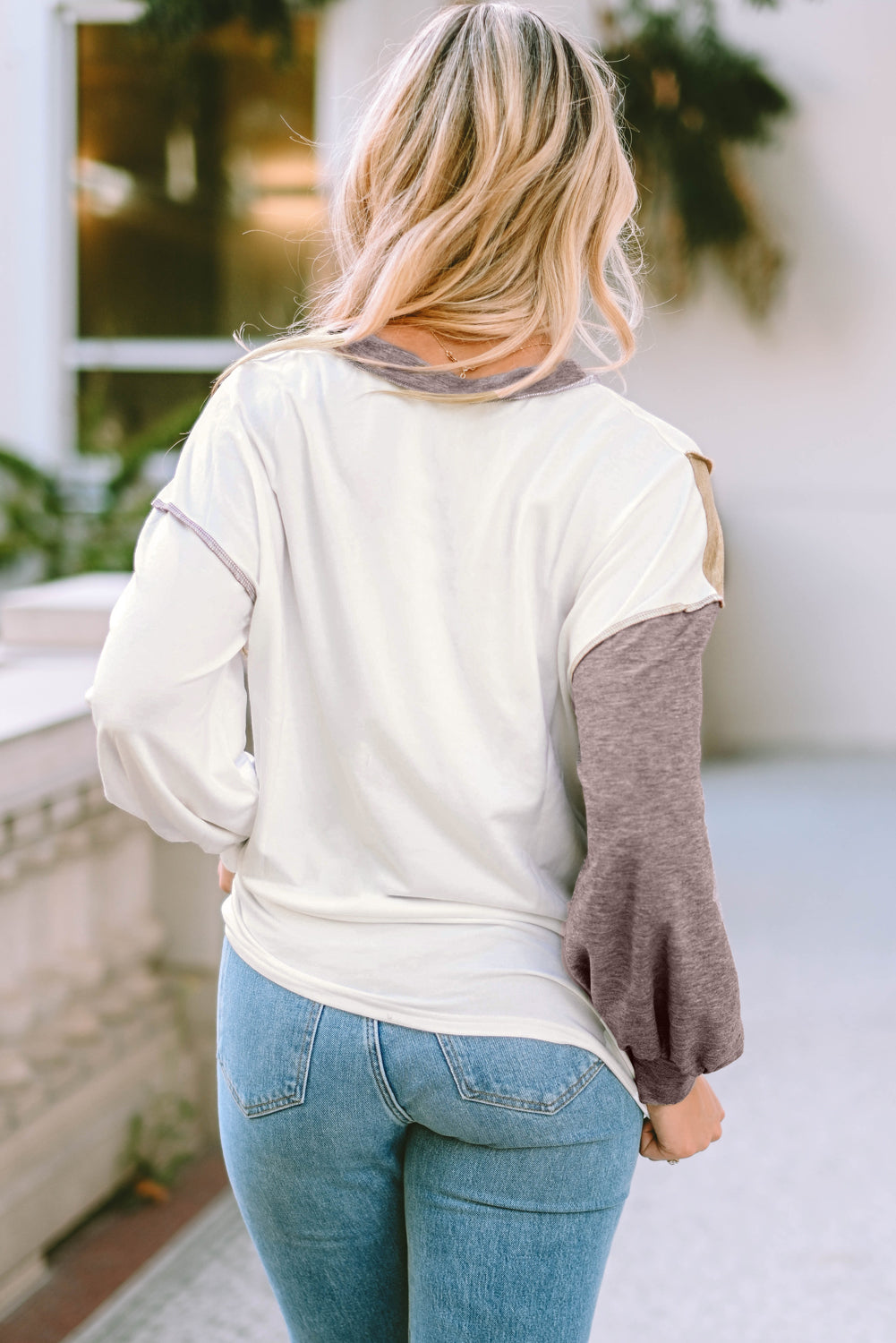 Color Block Exposed Seam Blouse-Nordavory