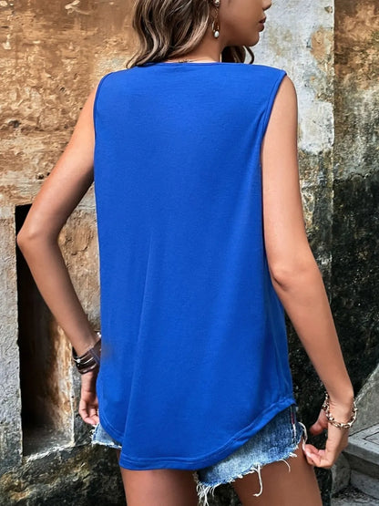 Button Detail Round Neck Tank-Nordavory