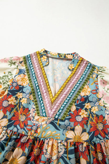 Printed Notched Flounce Sleeve Mini Dress-Nordavory