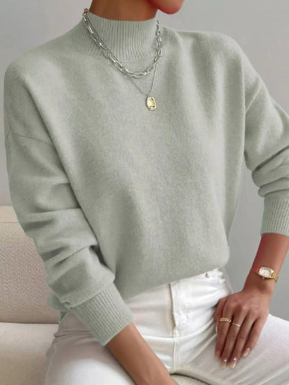 Mock Neck Dropped Shoulder Sweater-Nordavory