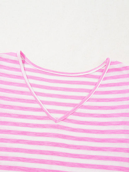 Striped V-Neck T-Shirt-Nordavory