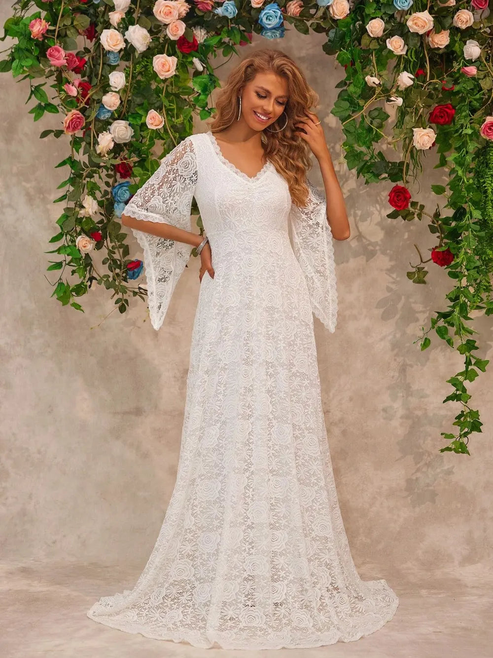 Lace V-Neck Floor length Dress-Nordavory