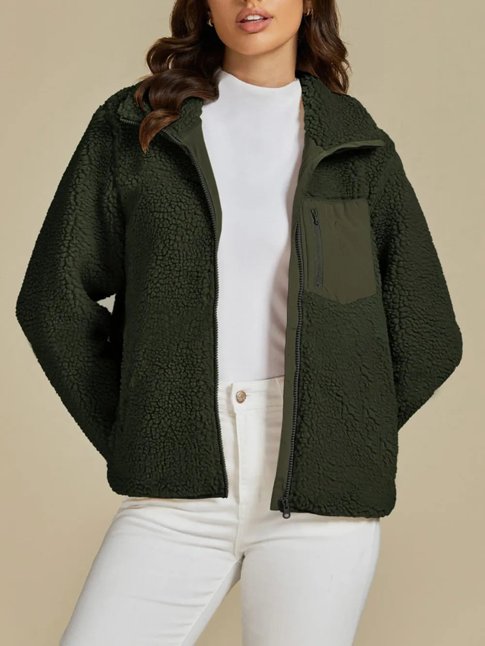 Zip Up Long Sleeve Plush Jacket-Nordavory