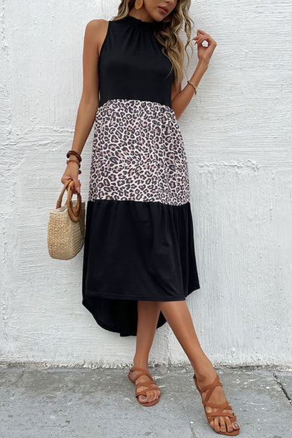 Perfee Leopard Contrast Sleeveless Maxi Dress-Nordavory