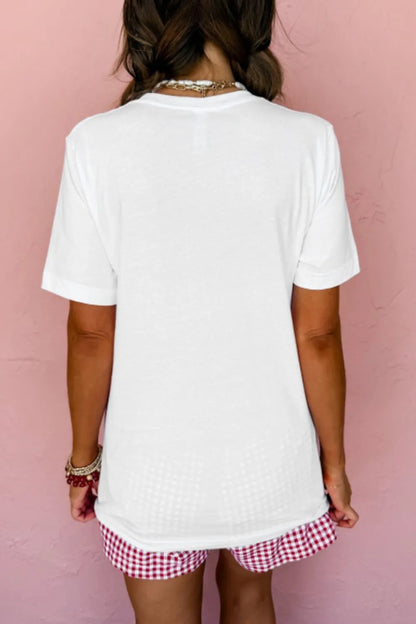 Letter Graphic Round Neck Short Sleeve T-Shirt-Nordavory