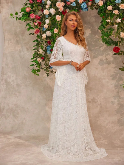 Lace V-Neck Floor length Dress-Nordavory