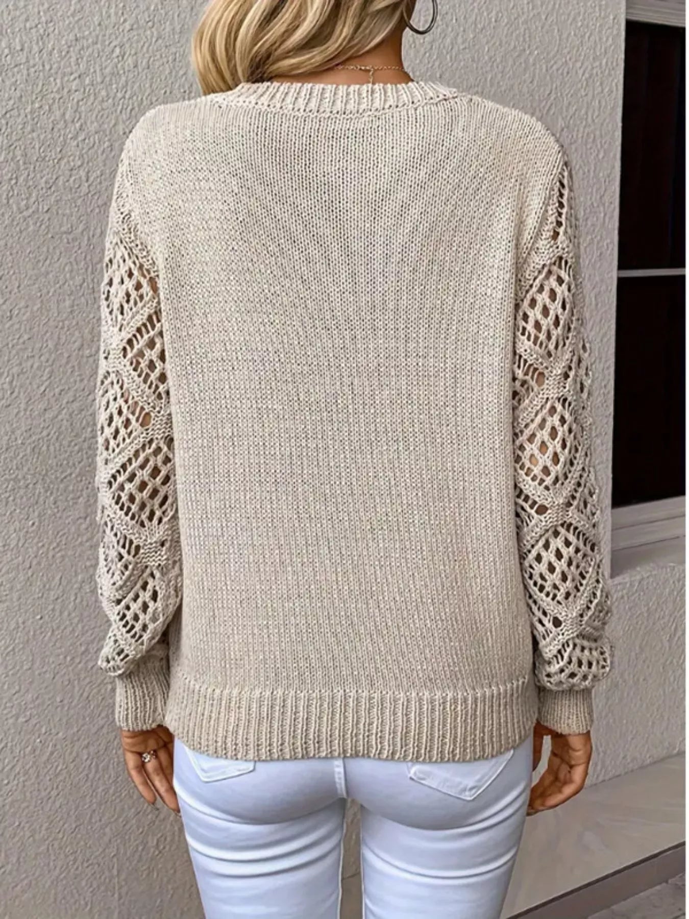 V-Neck Crochet Sleeve Sweater-Nordavory