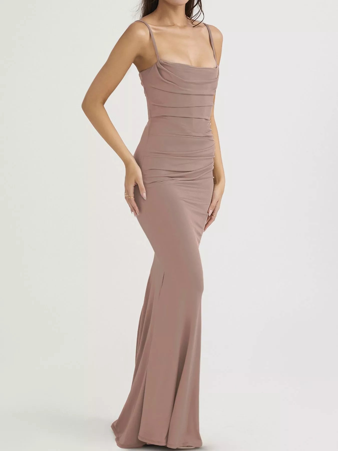Ruched Spaghetti Strap Bodycon Maxi Dress-Nordavory
