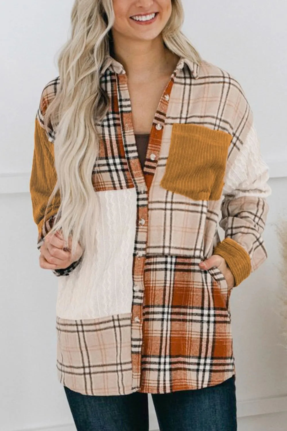 Plaid Button Up Long Sleeve Shacket-Nordavory