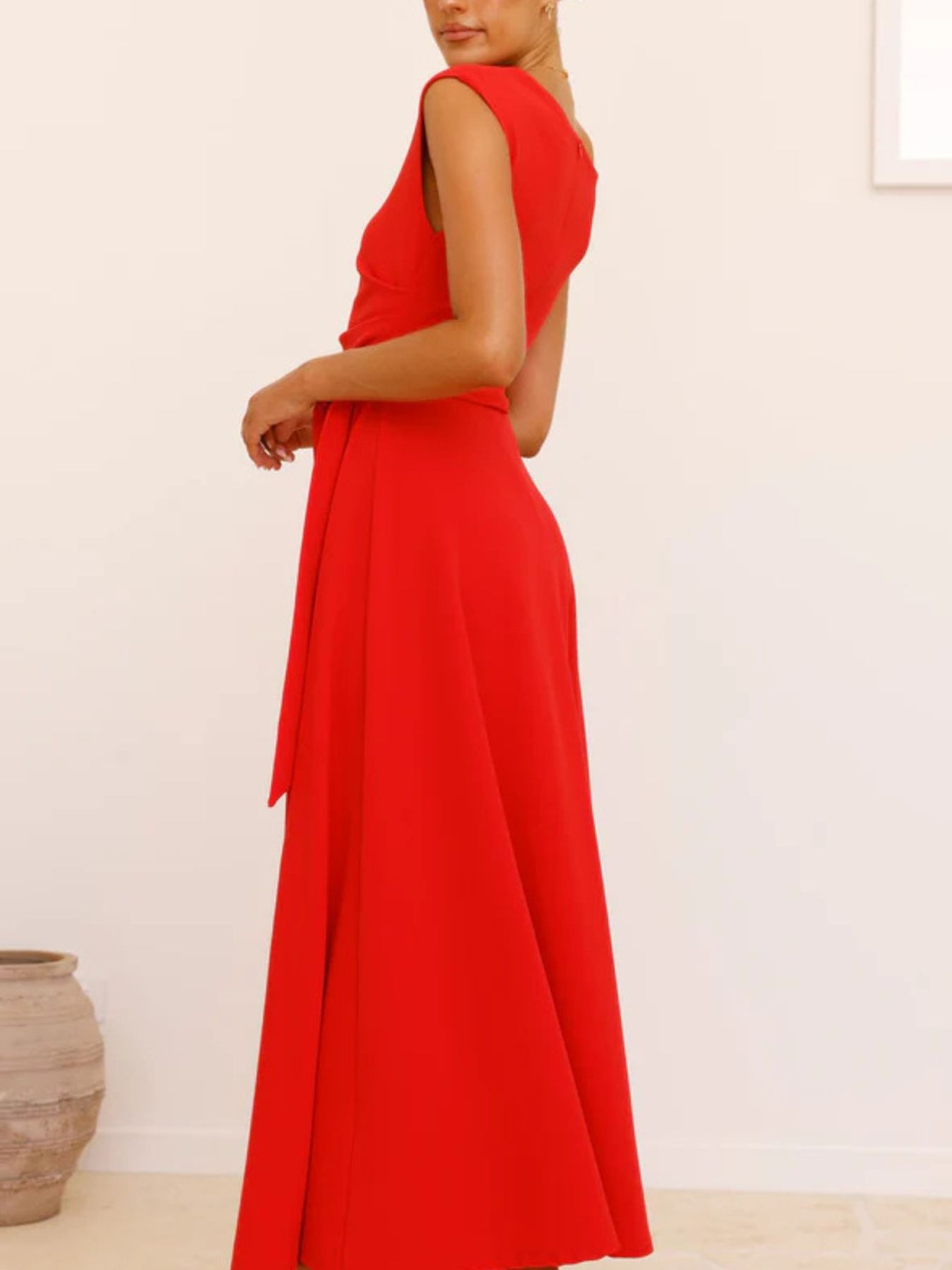 Single Shoulder Tie Waist Maxi Dress-Nordavory