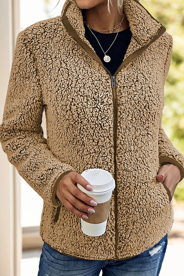 Pocketed Zip Up Turtleneck Jacket-Nordavory