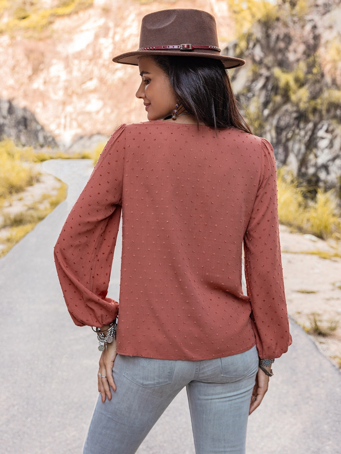Swiss Dot V-Neck Blouse-Nordavory