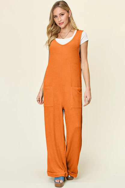 Double Take Full Size Texture Sleeveless Wide Leg Jumpsuit-Nordavory