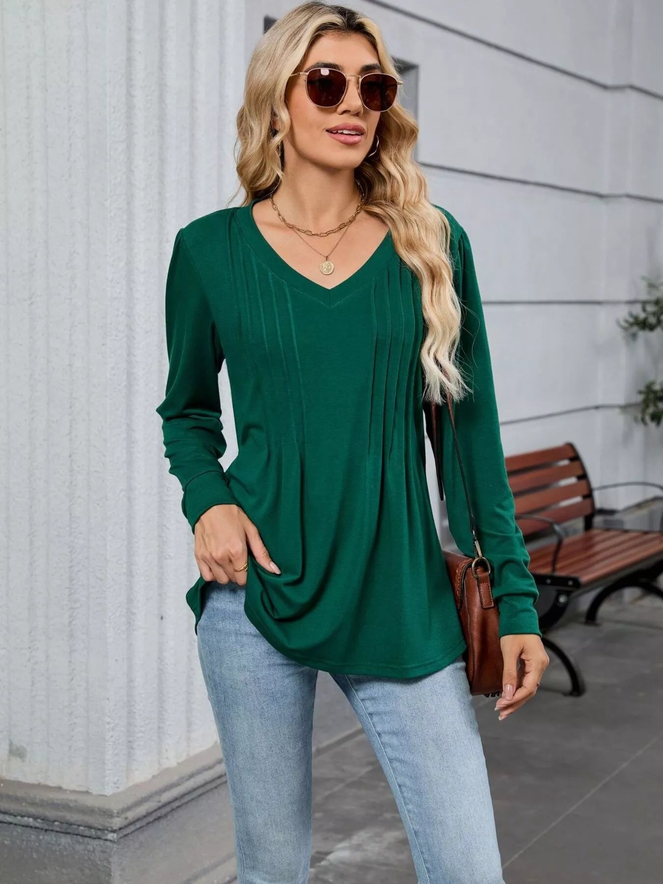 V-Neck Long Sleeve Relaxed Fit T-Shirt-Nordavory