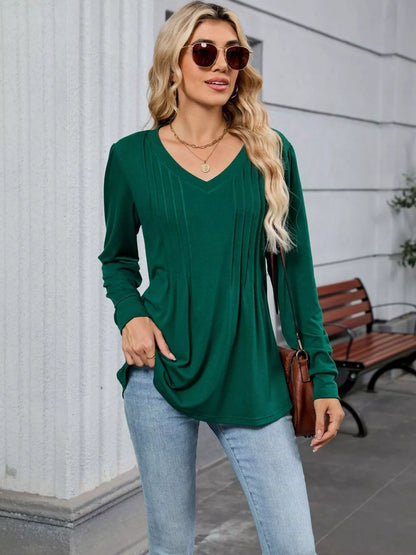 V-Neck Long Sleeve Relaxed Fit T-Shirt-Nordavory