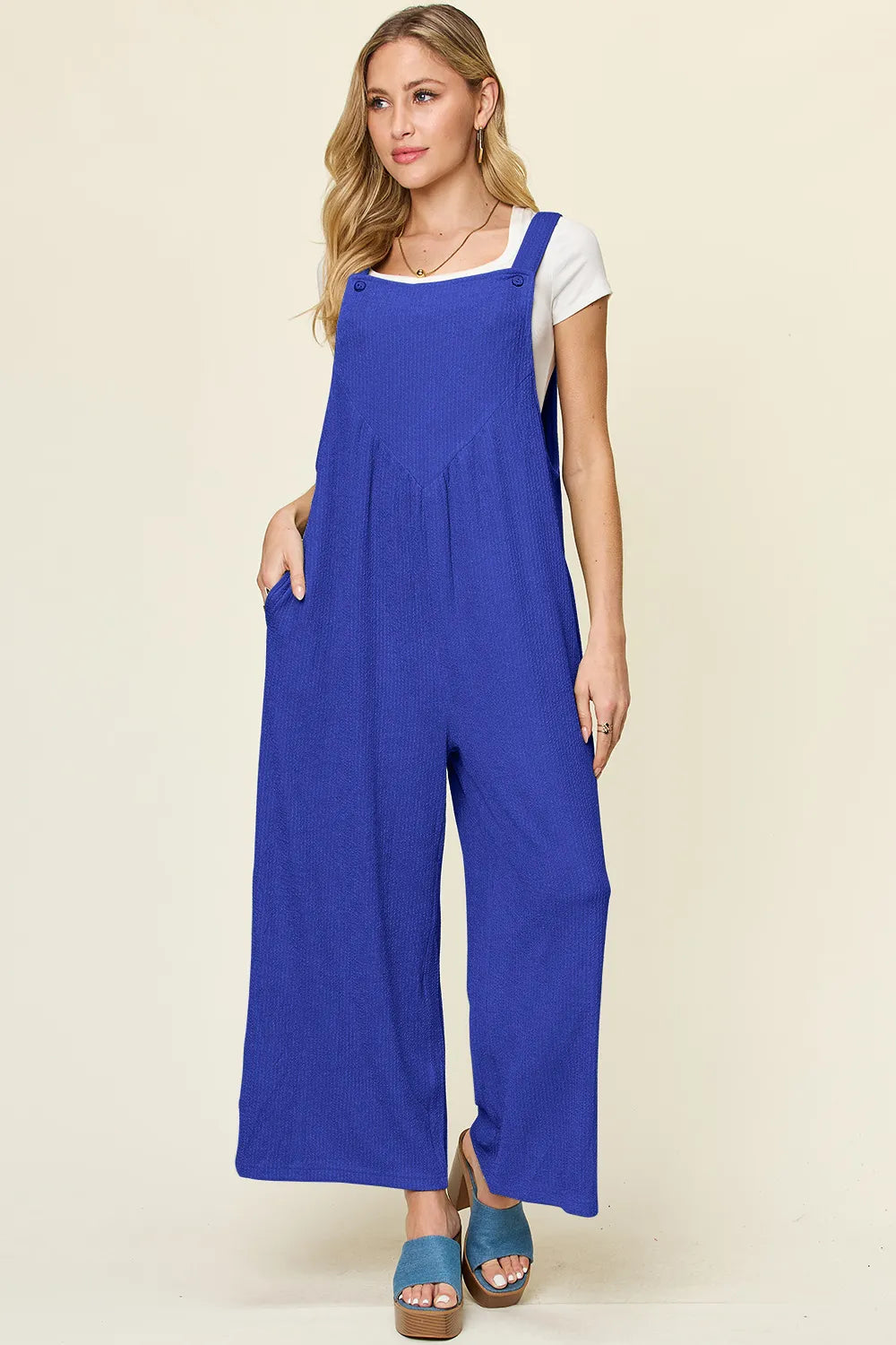 Double Take Full Size Texture Sleeveless Wide Leg Overall-Nordavory