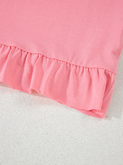 Ruffle Hem Round Neck Relaxed T-Shirt-Nordavory