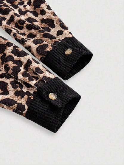 Leopard Collared Neck Button Up Shacket-Nordavory