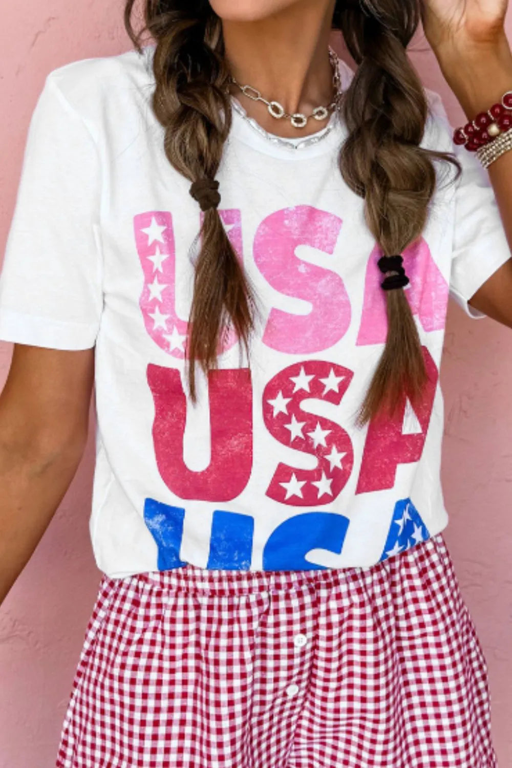 Letter Graphic Round Neck Short Sleeve T-Shirt-Nordavory