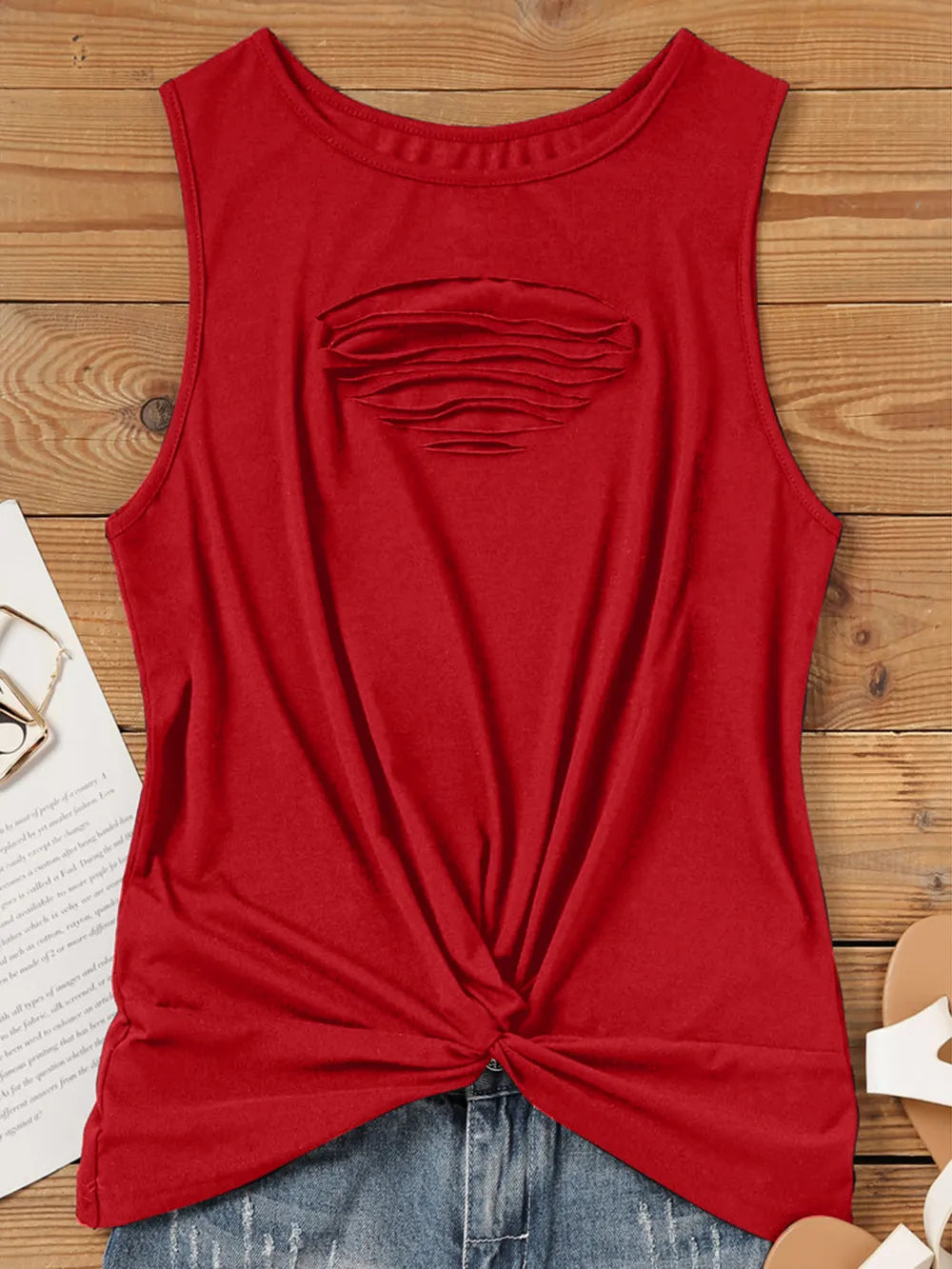 Cutout Twisted Round Neck Tank-Nordavory